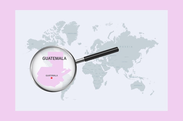 Mappa del guatemala sulla mappa del mondo politico con lente d'ingrandimento