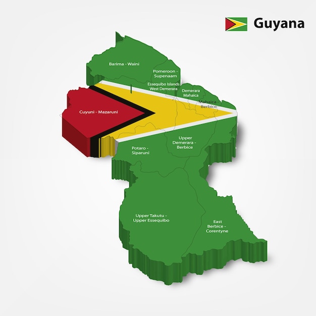 map of guyana with flag 3d map of guyana