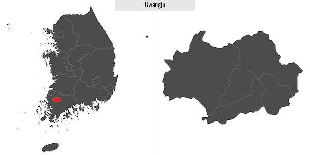 Map of Gwangju state of South Korea