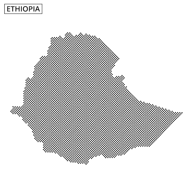 ユニークなドットパターンとデザイン要素でエチオピアの国境を強調した地図