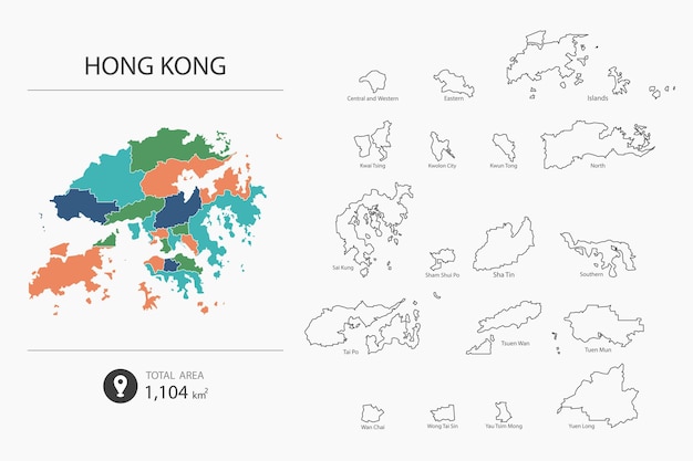 Map of Hong Kong with detailed country map Map elements of cities total areas and capital