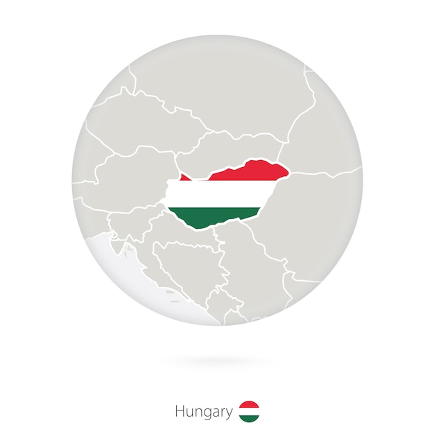 円のハンガリーと国旗の地図ハンガリーの地図の輪郭と旗ベクトル図