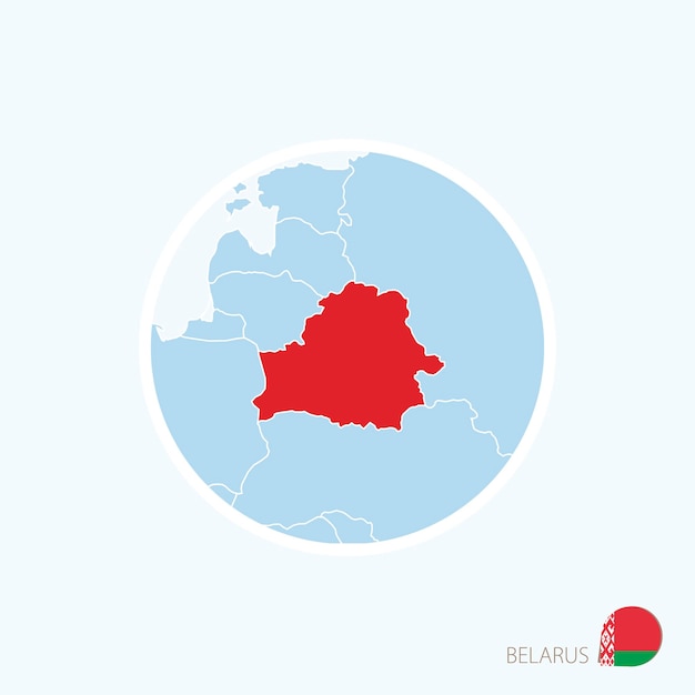 Map icon of Belarus Blue map of Europe with highlighted Belarus in red color