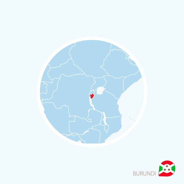 ブルンジの地図アイコン 赤い色でハイライトされたブルンジとアフリカの青い地図