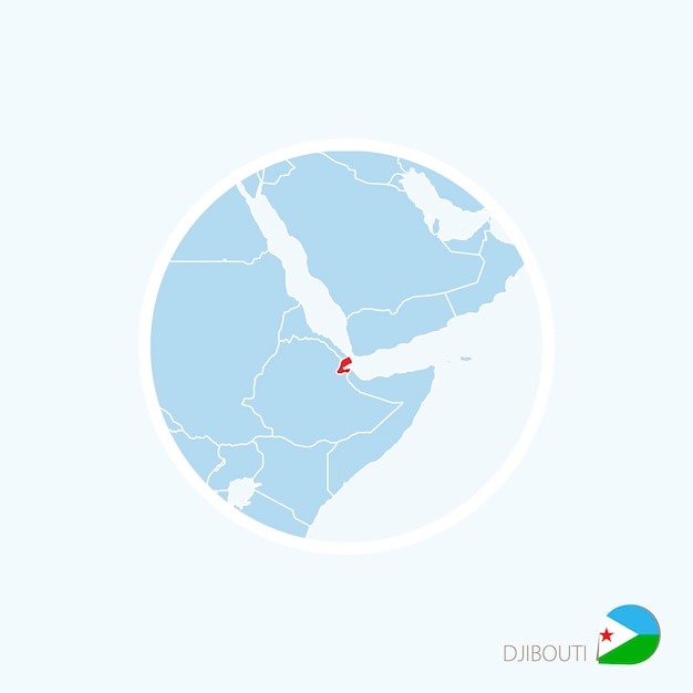 빨간색으로 강조 표시된 지부티가 있는 아프리카의 지부티 파란색 지도 아이콘