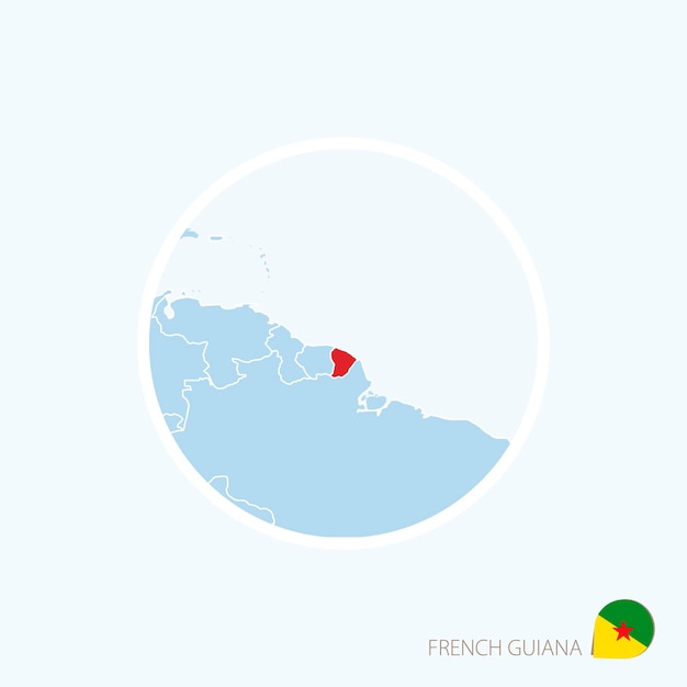 빨간색으로 강조 표시된 프랑스령 기아나가 있는 남아메리카의 프랑스령 기아나 파란색 지도 아이콘