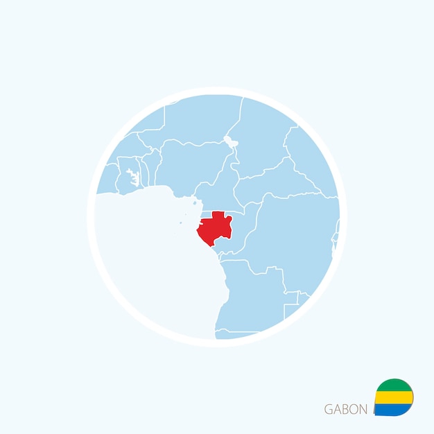 Map icon of Gabon Blue map of Central Africa with highlighted Gabon in red color