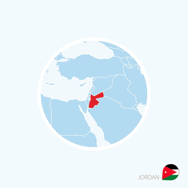 Map icon of jordan blue map of middle east with highlighted jordan in red color