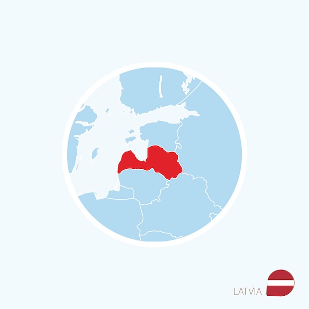 Map icon of Latvia Blue map of Europe with highlighted Latvia in red color