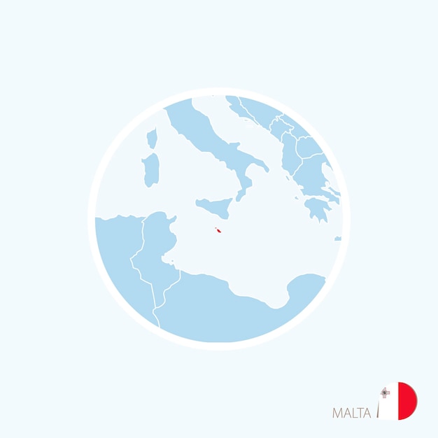 Icona della mappa di malta mappa blu dell'europa con malta evidenziata in rosso