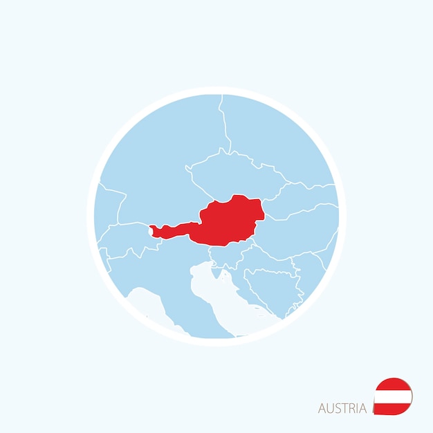 オーストリアの地図アイコン 赤い色で強調表示されたオーストリアとヨーロッパの青い地図