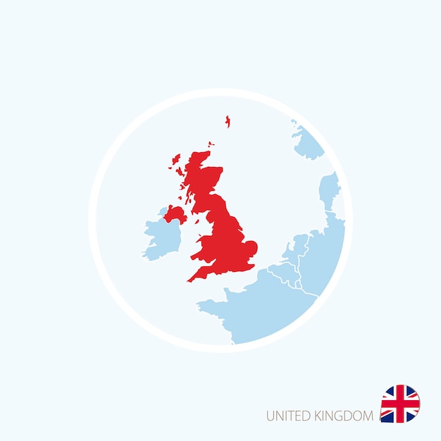 Значок карты соединенного королевства синяя карта европы с выделенным соединенным королевством красным цветом