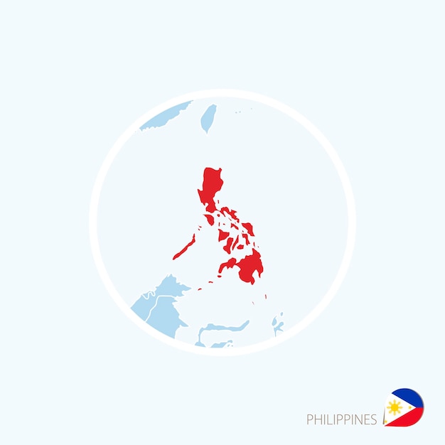 Map icon of Philippines Blue map of Asia with highlighted Philippines in red color