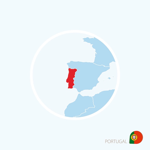 Map icon of Portugal Blue map of Europe with highlighted Portugal in red color