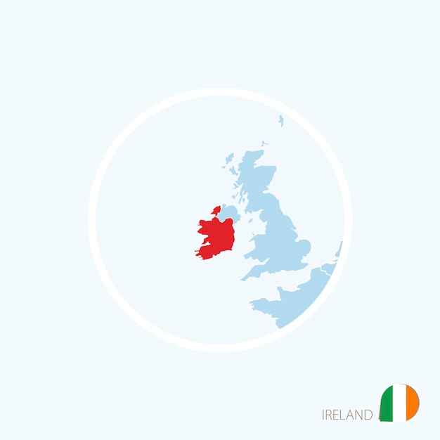 Map icon of Republic of Ireland Blue map of Europe with highlighted Ireland in red color