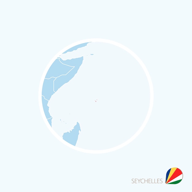 Icona mappa delle seychelles mappa blu dell'africa orientale con le seychelles evidenziate in rosso