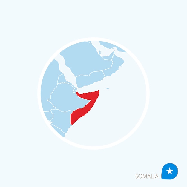 Значок карты Сомали Голубая карта Африки с выделенной Сомали красным цветом