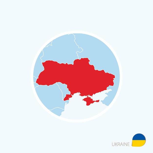 Map icon of Ukraine Blue map of Europe with highlighted Ukraine in red color