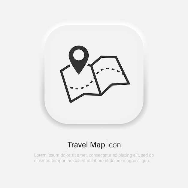 Map icon vector Navigation travel map with location pin symbol in neumorphism style Vector EPS 10