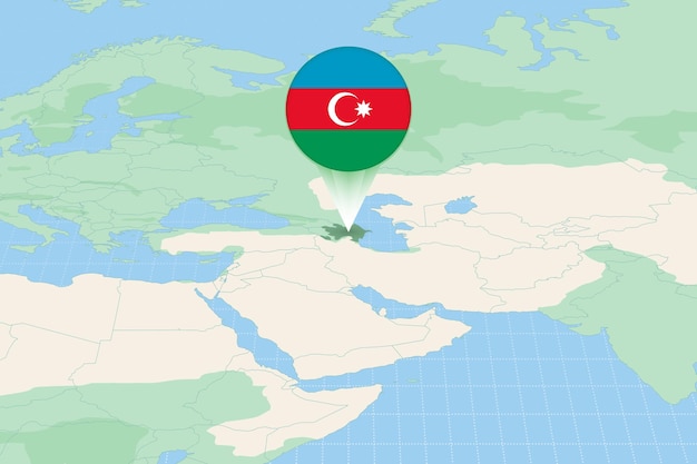 Vector map illustration of azerbaijan with the flag cartographic illustration of azerbaijan and neighboring countries