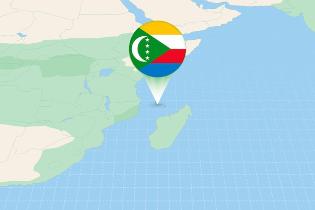 Map illustration of comoros with the flag cartographic illustration of comoros and neighboring countries