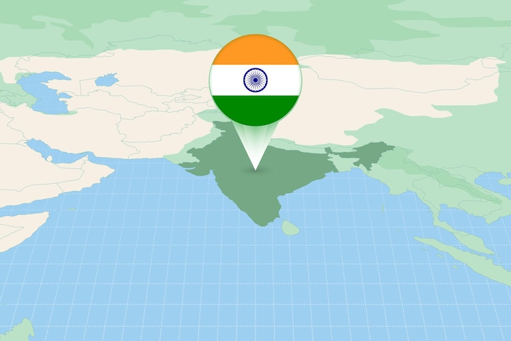 वेक्टर map illustration of india with the flag cartographic illustration of india and neighboring countries