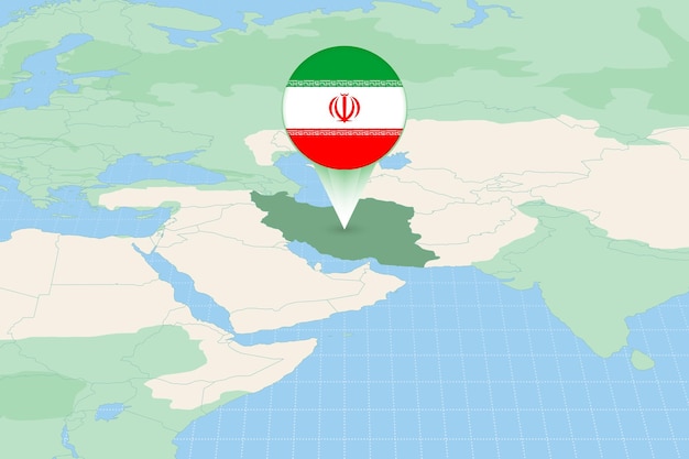 Vector map illustration of iran with the flag cartographic illustration of iran and neighboring countries