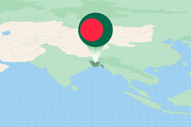 Вектор Карта бангладеш с флагом картографическая иллюстрация бангладеш