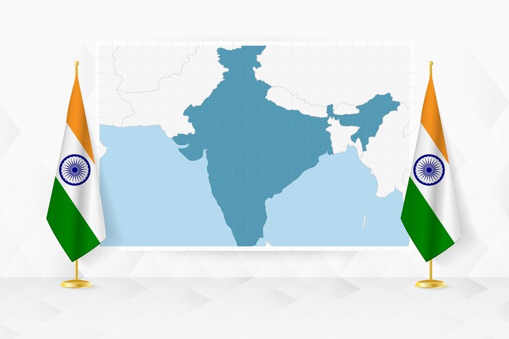 Vector map of india and flags of india on flag stand