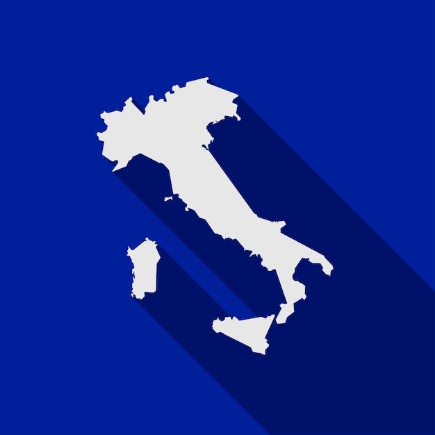 Map of Italy on Blue Background with long shadow