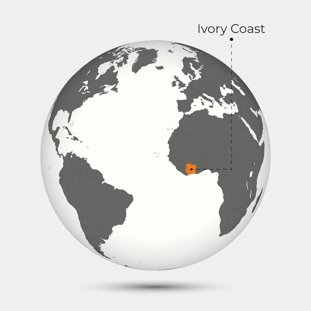 Vector map of ivory coast with position on the globe