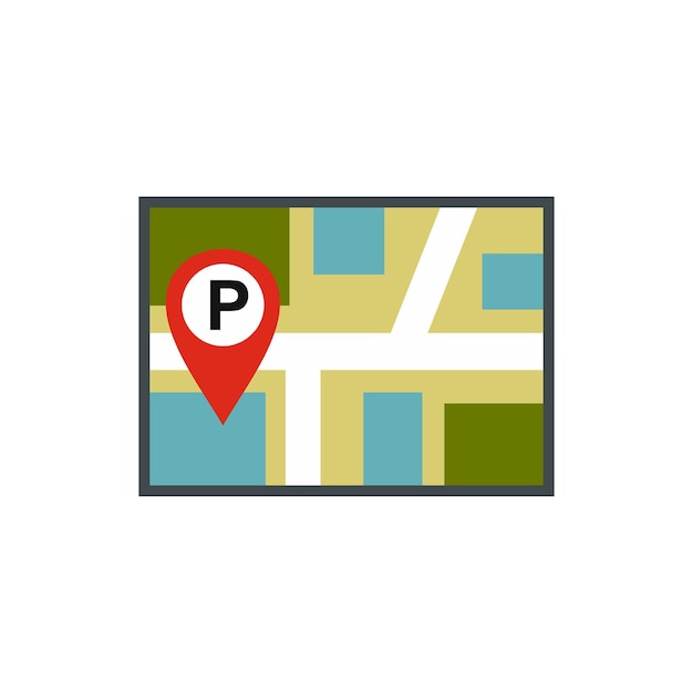 Mappa di jps con un'icona del segno di parcheggio in stile piatto isolata su sfondo bianco simbolo di ricerca