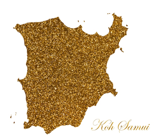 Map of Koh Samui Silhouette with golden glitter texture