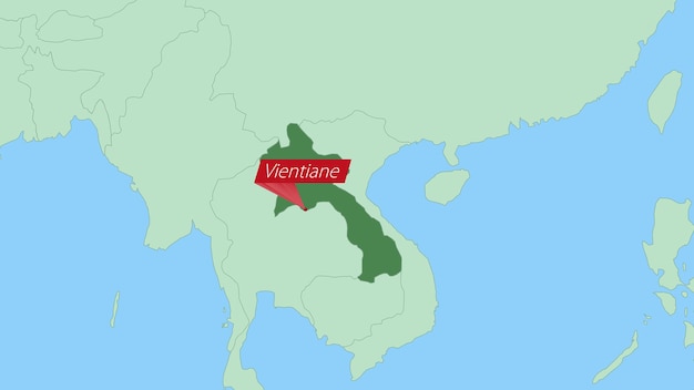 Карта Лаоса с булавкой столицы страны
