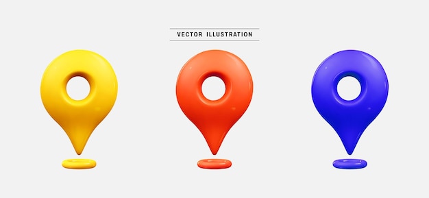 Map location pin pointer 3d icon render realistic vector illustration in cartoon minimal style