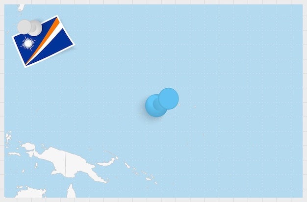 Map of Marshall Islands with a pinned blue pin Pinned flag of Marshall Islands