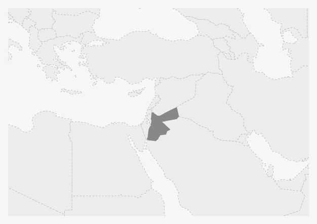 Vector map of middle east with highlighted jordan map