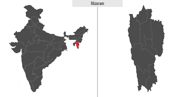 インドのミゾラム州の地図