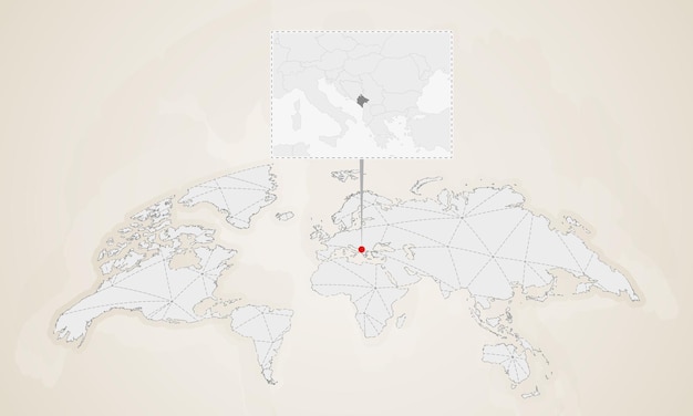 Карта Черногории с соседними странами закреплена на карте мира