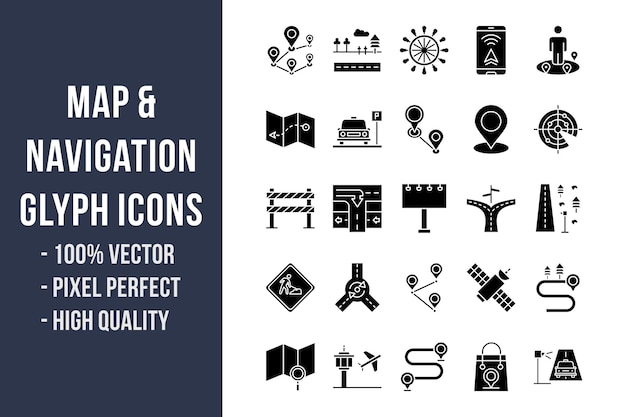 Map and Navigation Glyph Icons