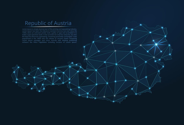 Vector the map of the network of the austria vector lowpoly image of a global map with lights