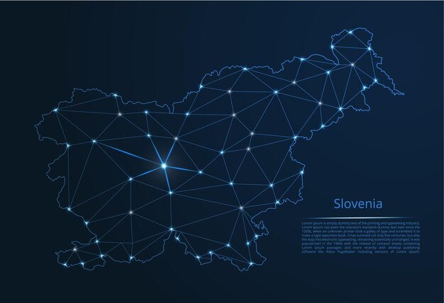 ライト付きの世界地図のスロベニアベクトルlowpoly画像のネットワークの地図