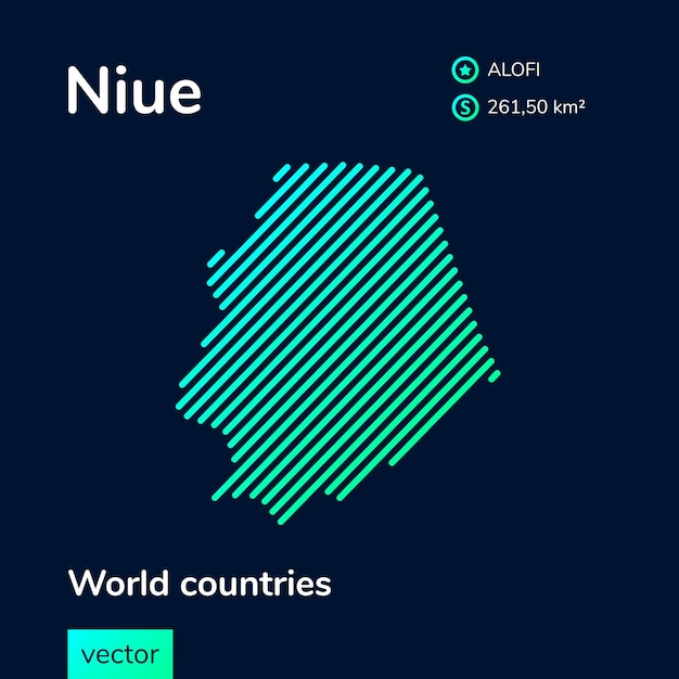 ニウエの地図ネオンフラット抽象的なシンプルな地図と緑のミントターコイズの縞模様のテクスチャ