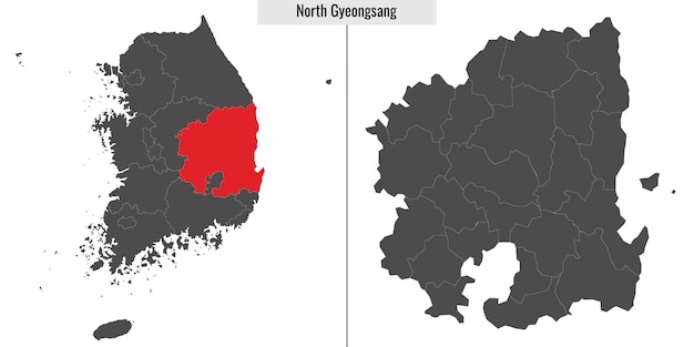 Mappa dello stato del nord gyeongsang della corea del sud