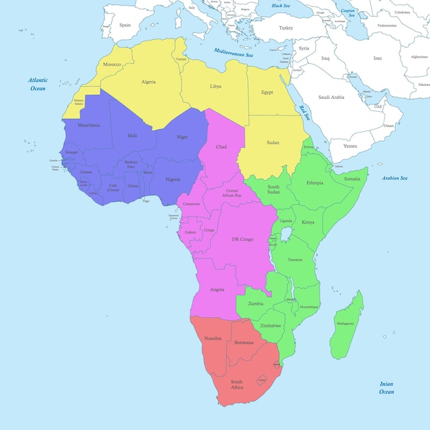 벡터 주 경계가 있는 아프리카 지도