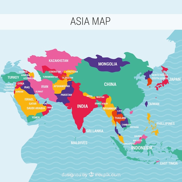 異なる色のアジア大陸の地図