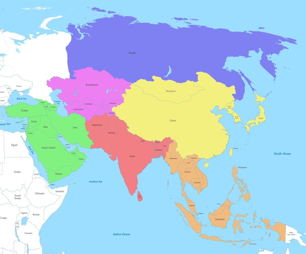 ベクトル 州の国境を持つアジアの地図