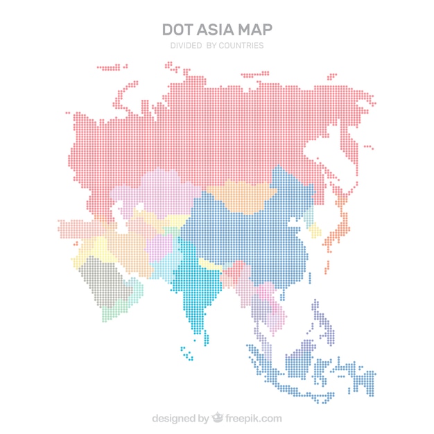 색상의 점이있는 아시아의지도