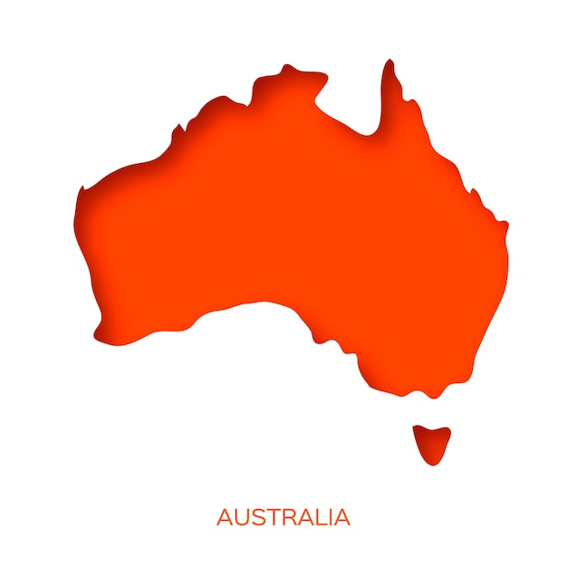 切り絵アートスタイルのオーストラリアの地図オレンジピンクのレイヤード世界ベクトル