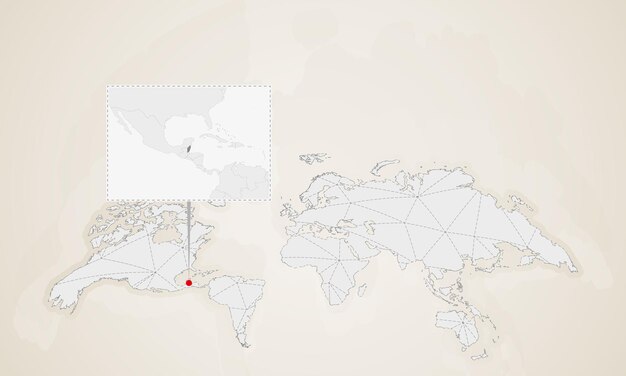 벡터 세계 지도에 고정된 이웃 국가와 벨리즈의 지도